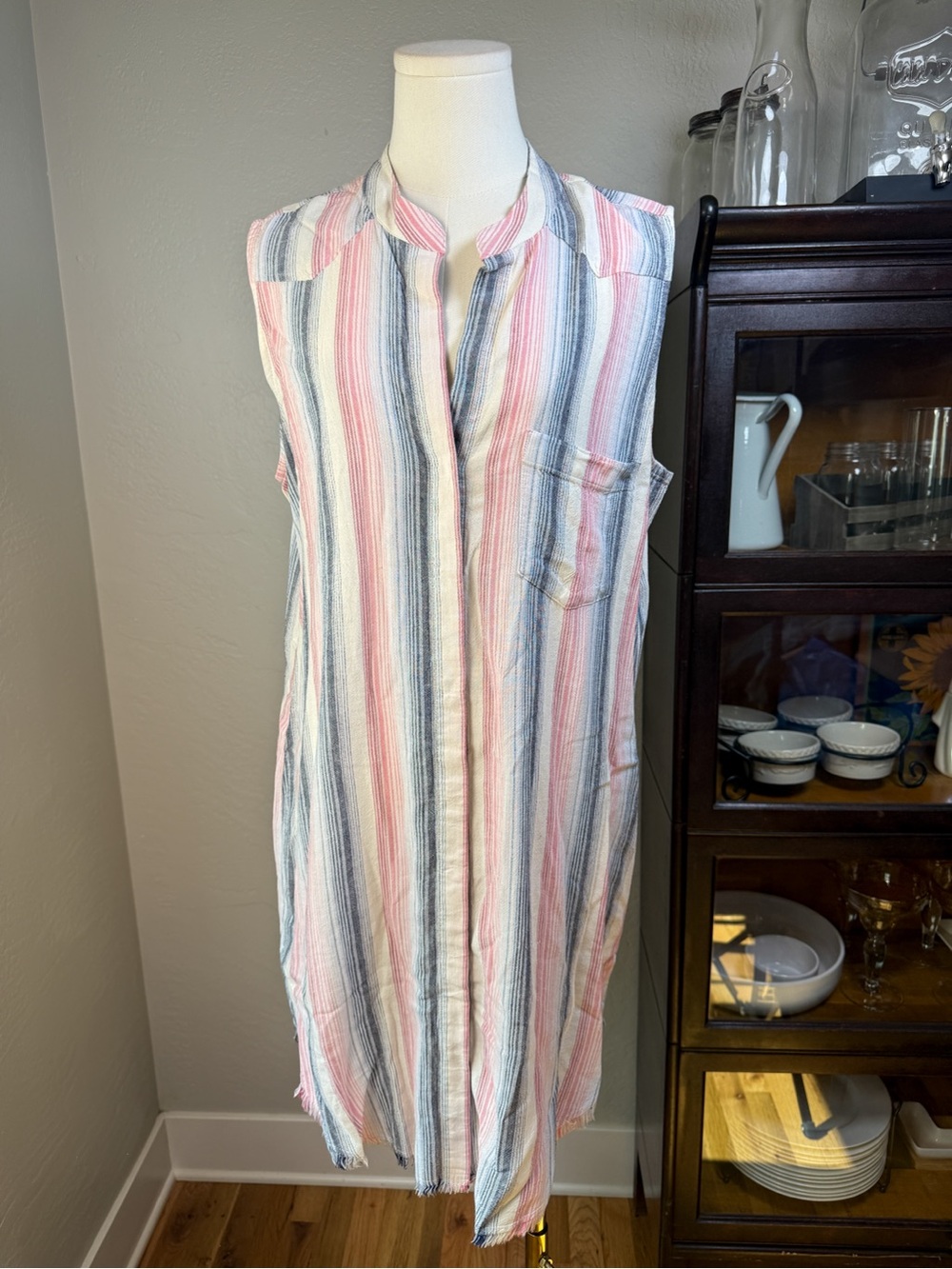 Cloth & Stone Sleeveless Striped Patriotic Linen Blend Tunic Dress Size M